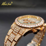 MISSFOX Men Watches 2021 Luxury Large Case With Baguette Full Diamond Quartz Wristwatch Chronograph Calendar Watch Droshipping