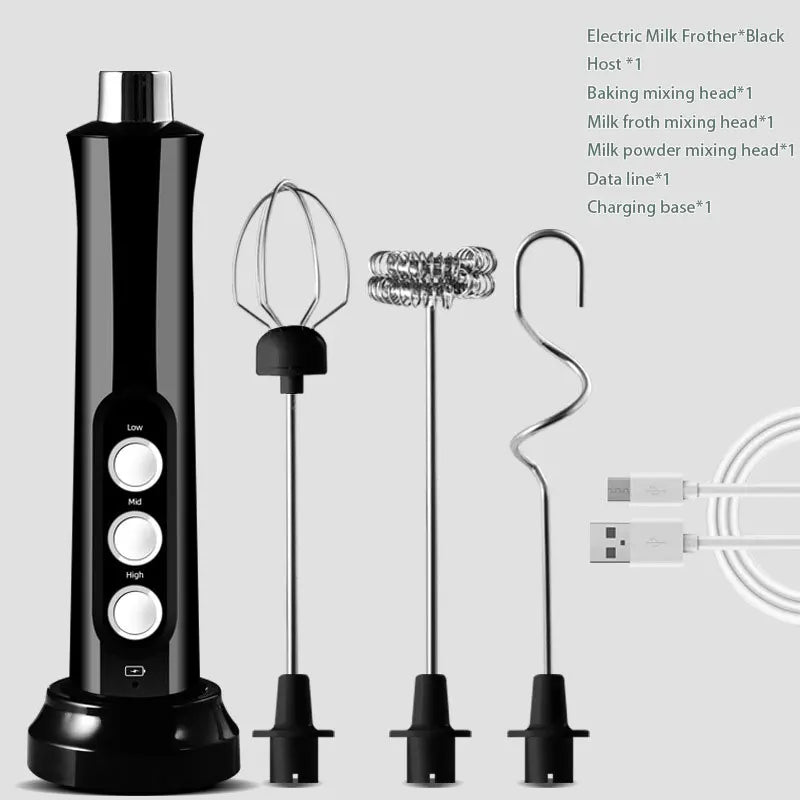 3 In 1 Wireless Rechargeable Electric Milk Frother Foam Maker Handheld Foamer High Speeds Drink Mixer Coffee Frothing Wand