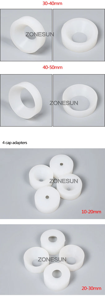 ZONESUN Cap screwing chuck, bottle cap adoptor of capping machine, silicone capping chuck,10-50mm, anti-wear