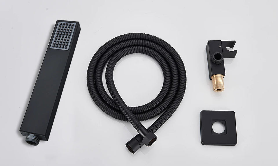 Black Shower Faucets System Bathroom Wall Mounted Rainfall Shower Kit Concealed Embedded Box Hot Cold Water Mixer Tap SUS304