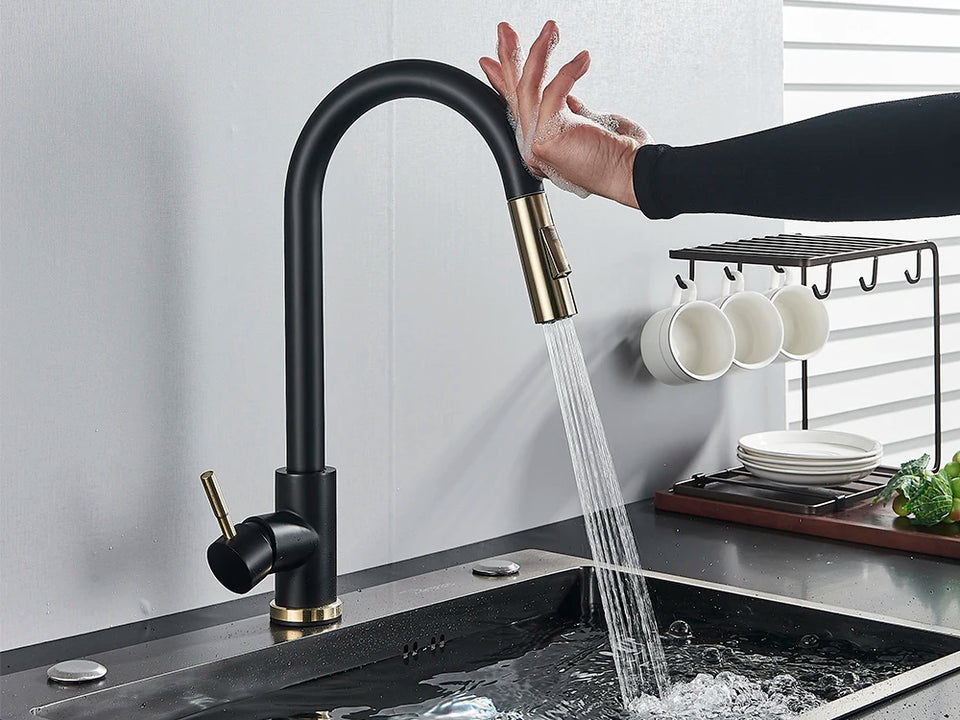 Smart Sensor Touch Kitchen Sink Faucet Brushed Nickel Poll Out Spout Black/Gold Sensor Faucets 360 Rotation Crane Two Functions