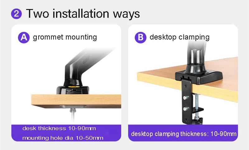 NB F160 Gas Spring 360 Degree Desktop 17"-27" Dual Monitor Holder Arm Full Motion Monitor Mount Bracket Load 2-9kg each