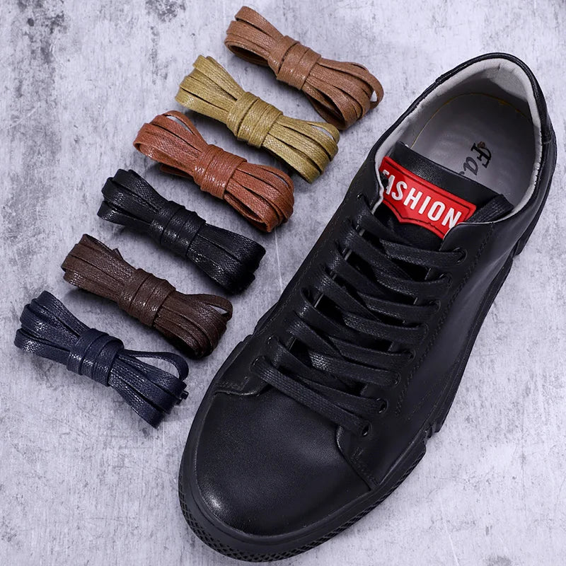 1Pair Waxed Cotton Shoelaces 8mm Width Flats Waterproof Shoe laces Unisex Boots Casual Sneakers Shoelace Leather Laces Shoes