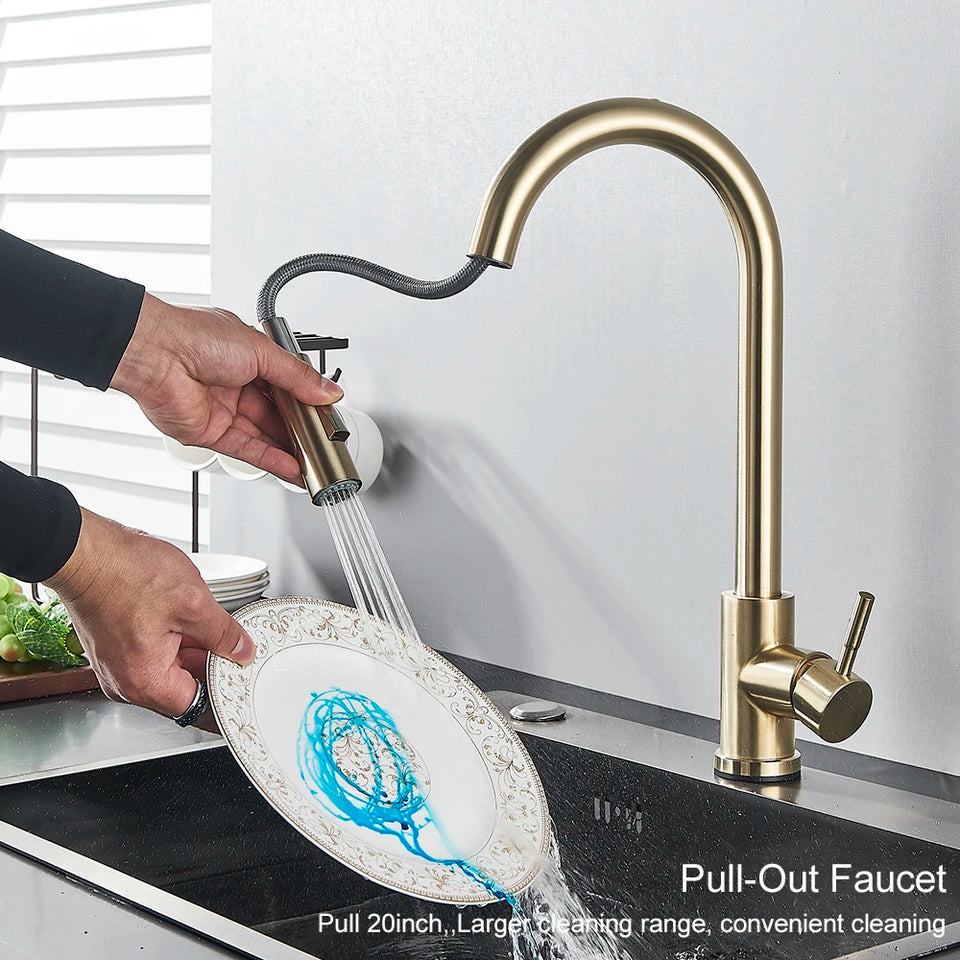 Black Pull Out Sensor Kitchen Faucet Touch Control Faucet 2 Function Mixer For Sink Tap Sprayer Single Handle Mixer Tap