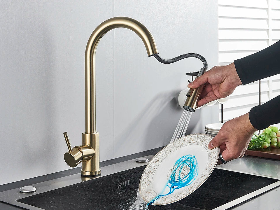 Smart Sensor Touch Kitchen Sink Faucet Brushed Nickel Poll Out Spout Black/Gold Sensor Faucets 360 Rotation Crane Two Functions