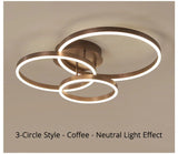 Nordic Creative Round Circle Chandeliers For Bedroom Living Room Restaurant Lighting Golden Coffee Lustre Ring Ceiling Lights