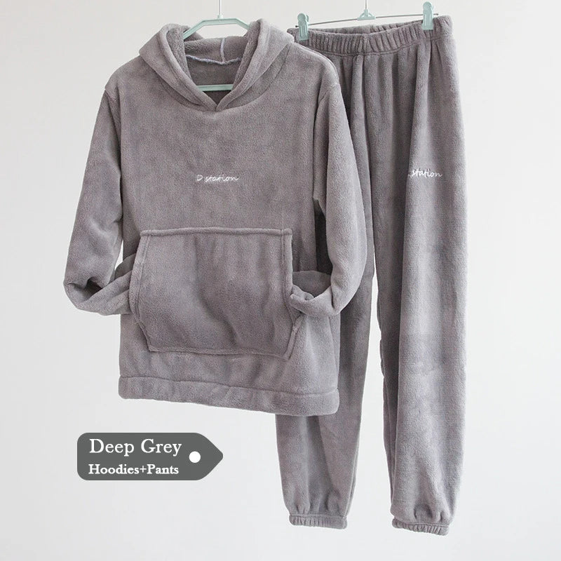 Women Winter Flannel Pajama Set Fleece Pajamas Sleepwear Homewear Thick Warm Velvet Female Suit Fall Sweatshirt Ladies Pyjama
