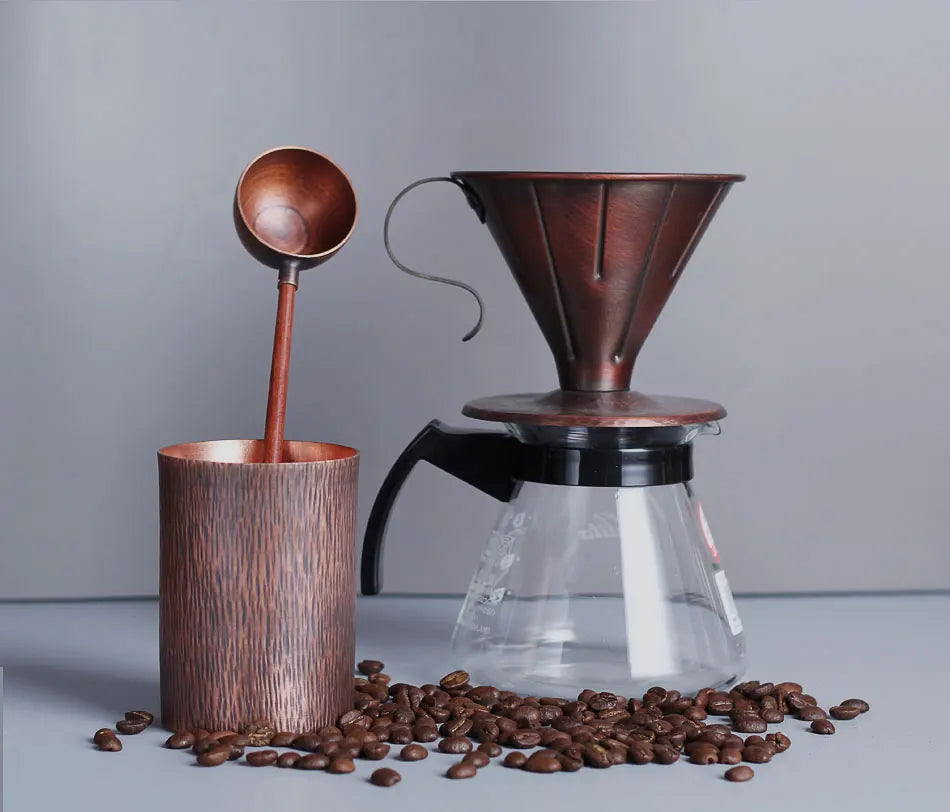 Pure Red Copper Coffee Tea Pot Cup Spoon Set Drinkware Long Gooseneck Spout Kettle Hand Drip Kettle turkish Coffee Maker Set