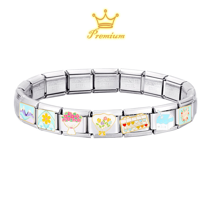 Cute Cats Flowers Planet Coffee Milk Cake Mountain Italian Charm Links Fit 9mm Stainless Steel Bracelet DIY Jewelry Making Gifts