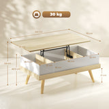Homcom Liftable Coffee Table with 3 Hidden Storage Compartments and Wooden Legs 100X79X54 cm Natural and White