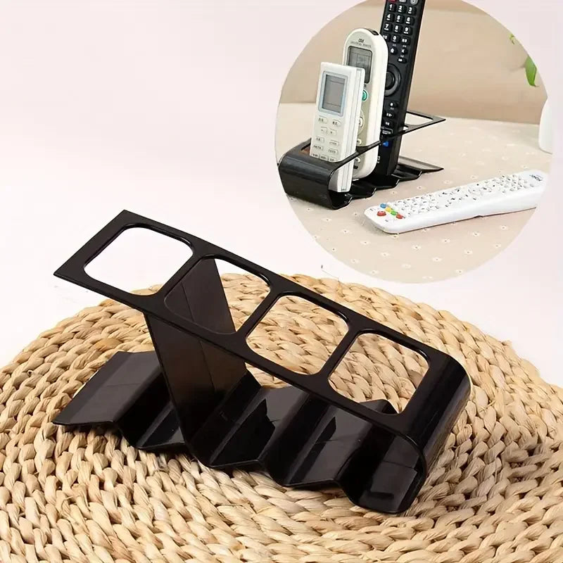 4-Remote Holder - Black Plastic Desk Organizer for TV Stand/Office, Space-Saving Storage Rack