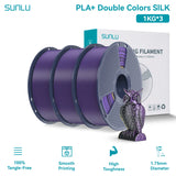 SUNLU Silk PLA PLUS 3D Filament 1.75mm Double Colors Silk Textures Pla+ Gradient Colors Filament for Most FDM 3D Printer 3KG