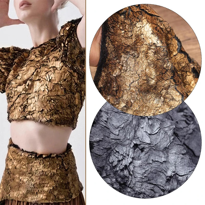 Metallic Crackle Bronzing Fur Fabric Bronzed Woolen Plush Designer Fabric For Diy Sewing Dress Coat Shawl Bag Sofa Material