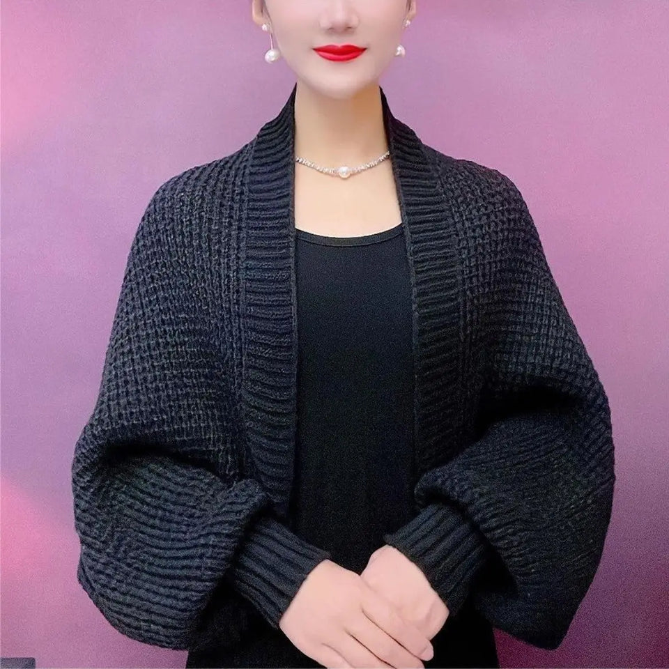 Spring Autumn Fashion Hollow Out Knitted Shawl New Long Sleeve Soft Mesh Cardigan Sweater Loose Elegant Female Knitted Cape