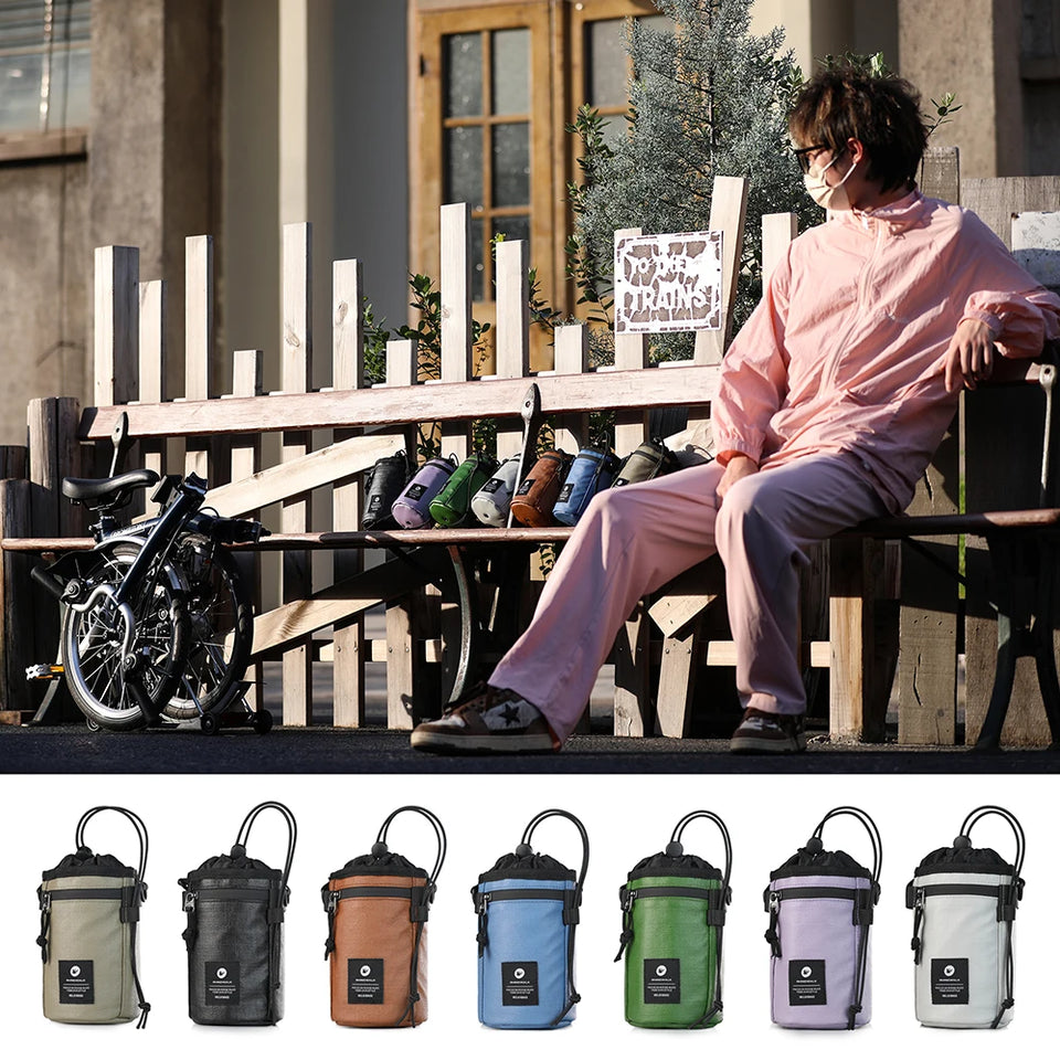 Rhinowalk Bicycle Handlebar Bag 1.6L Insulated Water Bottle Bag Cycling Front Tube Bag Commuting Morandi Color Shoulder Pack