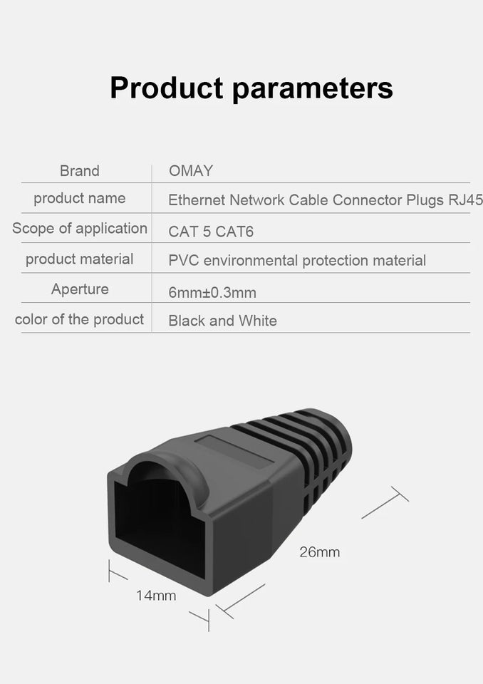 RJ45 Connector CAT6 CAT5e Connector Protective Cover Adapter Cap Ethernet Network Cable Plugs RJ45 Cat5/6 10 colour Sleeve