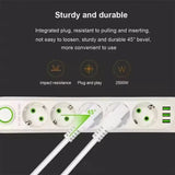 2500W Power Strip with 3USB Ports EU Plug Socket 2m Extension Cable Fast Charging Round Pin AC Outlet Electrical Charger Adapter