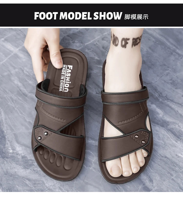 Summer Men's Sandals Leisure Beach Shoes Male Holiday Slippers Outdoor Retro Comfortable Casual Sandals leather Men Slippers