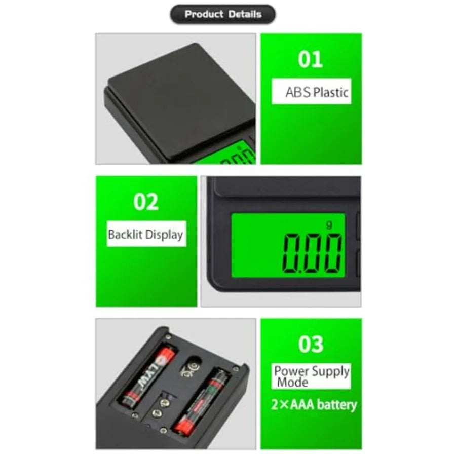 Digital Pocket Scale 1000g x 0.01g Weigh Gram Scale Mini Scale with Backlit LCD 7 Units Tare Battery Included Black for Kitchen