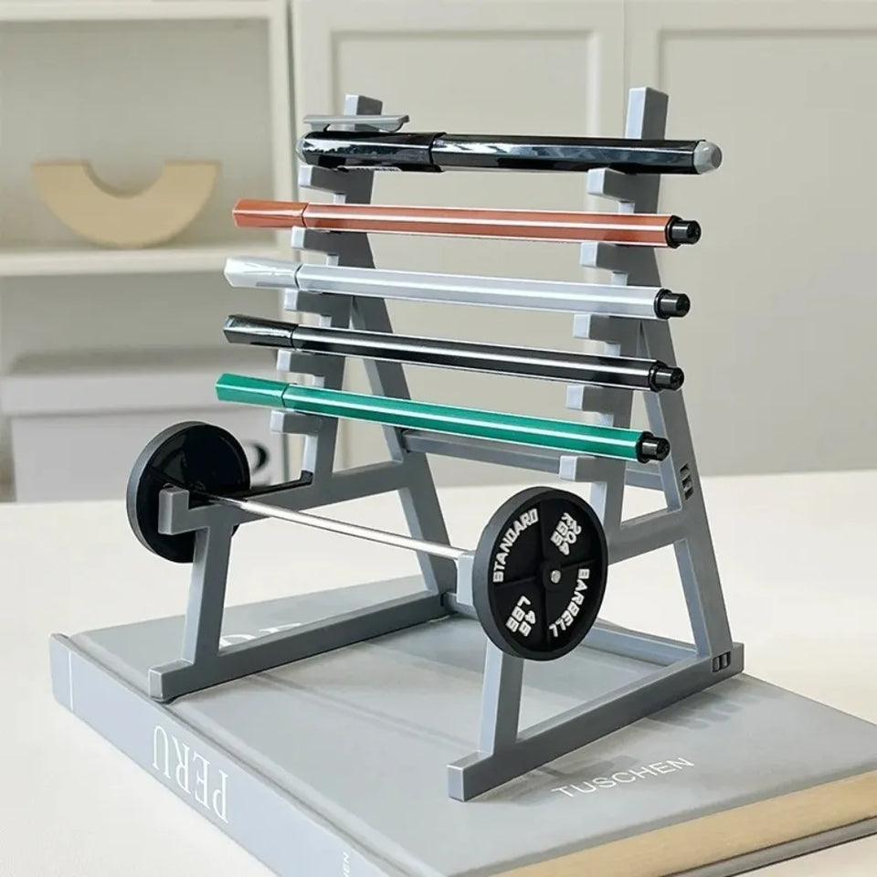 Creative Barbell Rack Pen Holder With Barbells And Weights Desk Pen Organizer Mini Squat Rack Ornaments Stationery Storage Rack