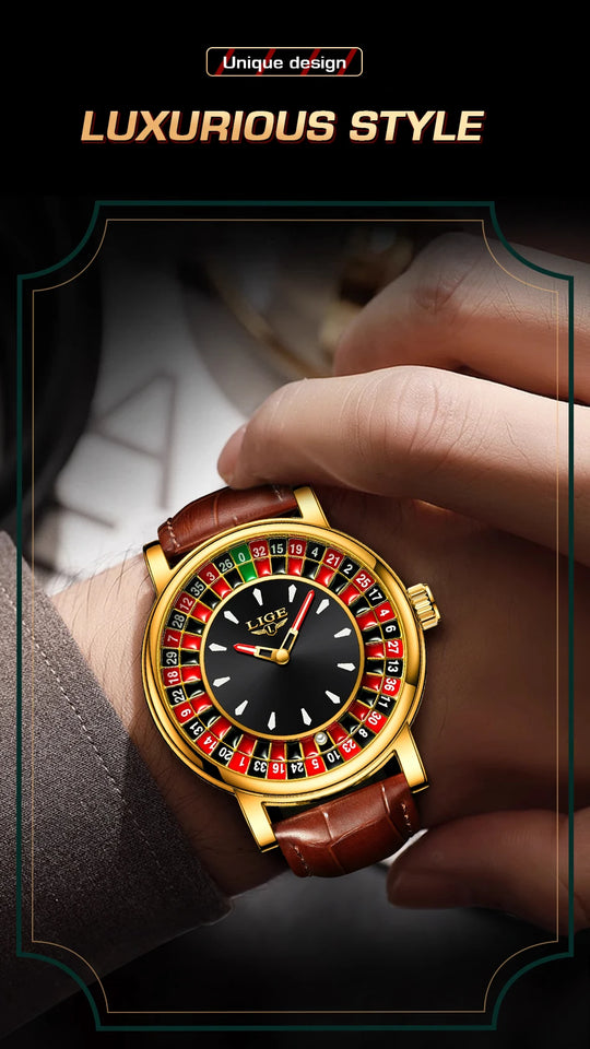 LIGE Creative Luxury Mens Watches Roulette Game Dial Fashion Mens Watch Waterproof Luminous Quartz Wristwatches Rolling Ball