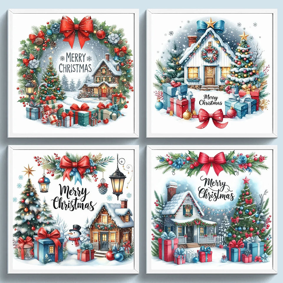 Full Embroidery Eco-cotton Thread 14CT Counted Christmas House Cross Stitch Kit