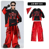 Boys Hip Hop Sweatshirt Shiny Vest Street Dance Cargo Pants Girls K-pop Clothes Set Kid Hip Hop Jazz Costume Children Streetwear