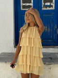HH Women's Summer New Popular Sweet Laminated Decorative Halter Neck Dress Female Classy Sexy Backless Mini Sleeveless Dress