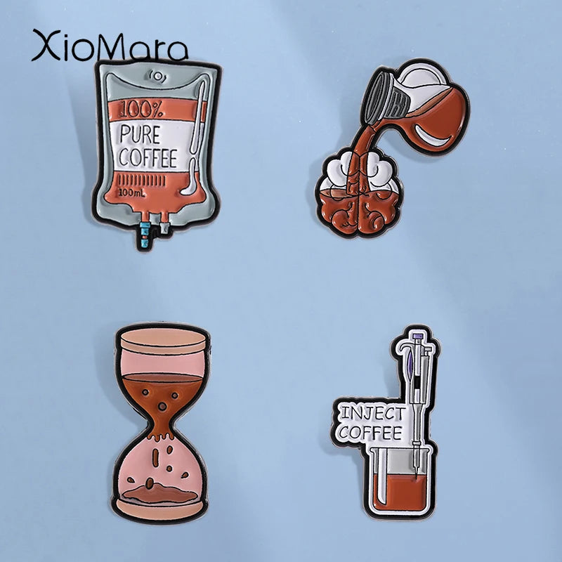 100% PURE COFFEE Enamel Pins Hourglass Coffee Lover Metal Brooches Fashion Lapel Badge Backpack Clothes Jewelry Gift for Friends