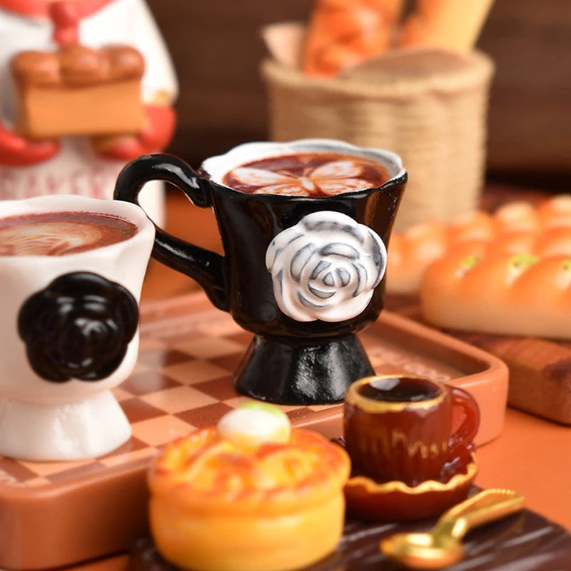 3pcs/set Miniature Dollhouse Rose Coffee Cup Drinks Kitchen Food For Doll Accessories Girl Toy