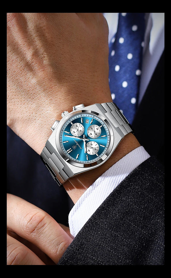 POEDAGAR Luxury Man Quartz Watch Waterproof Luminous Date Chronograph Watches For Men Stainless Steel Fashion Men's Watch Reloj