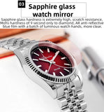 ADDIESDIVE AD2073 Men's Business Watch Sapphire Glass Stainless Steel Quartz Wristwatches Gradient Red Dial Watches Reloj Hombre