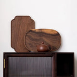 Retro Walnut Tea Tray Wooden Round Serving Platter Tray Leaf Storage Wooden Tea Tray Plate Tea