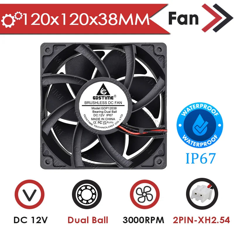 Gdstime DC 12V Waterproof Industrial Ultrasonic Humidifier Refrigeration Cooler 60mm/80mm/120mm Outdoor Water Proof Cooling Fan