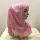 New Arrivals 70*60CM Women Crystal Hemp Turban Hats Lace Splicing Muslim Head Wrap Fashion Scarves Hijab For Lady