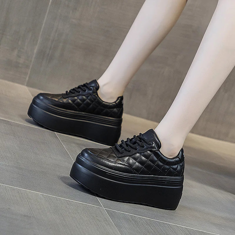 Fujin 8cm New Sewing Genuine Leather Platform Wedge Ankle Boots Chunky Sneakers Women Comfy Spring Autumn Supportive Pumps Shoes