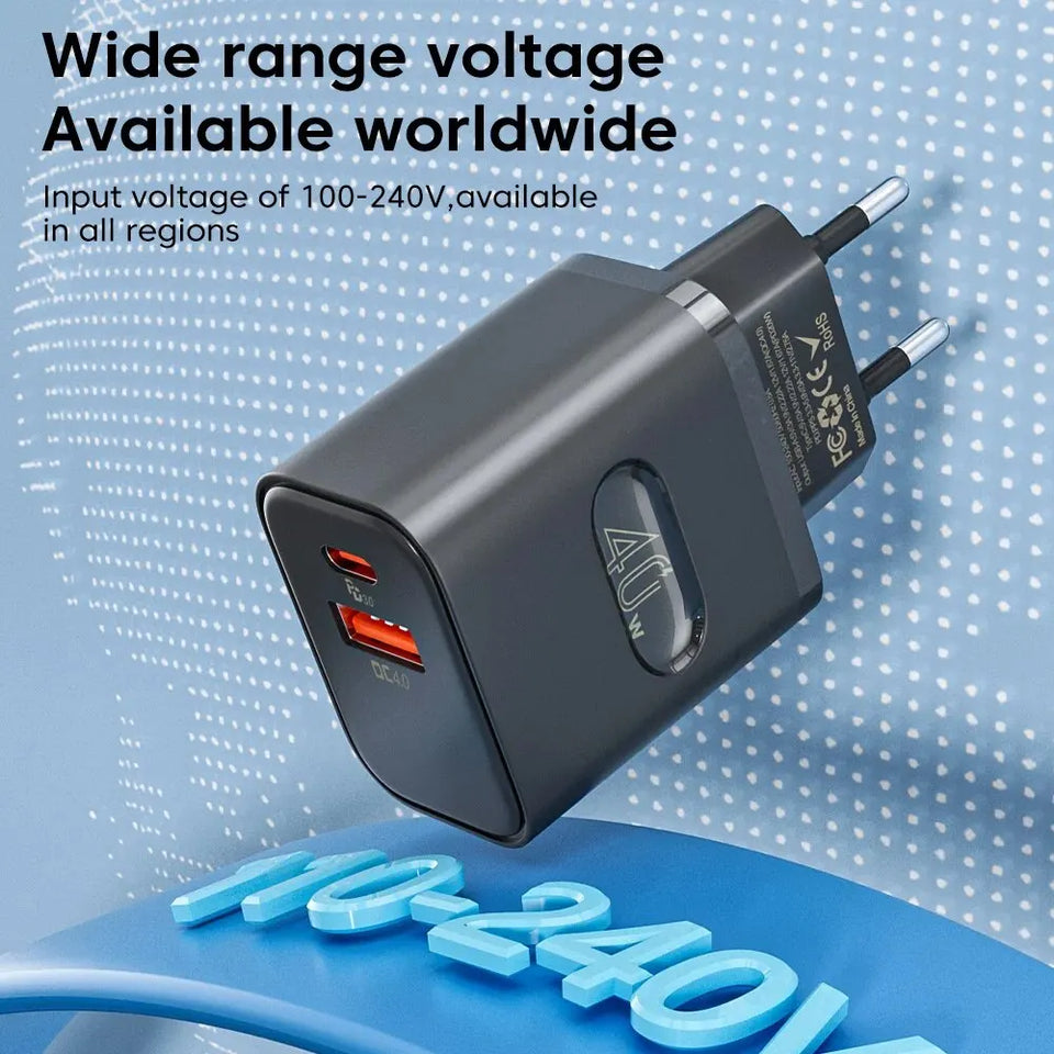 40W USB Type C Charger Dual Port QC4.0 PPS PD 20W Quick Fast Charging Mobile Phone Charger Adapter for iPhone Samsung Xiaomi