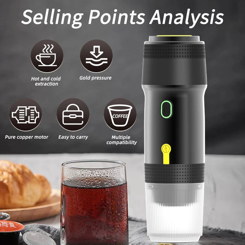 60ml portable electric wireless heating coffee machine suitable for coffee capsule/powder car travel and family camping travel