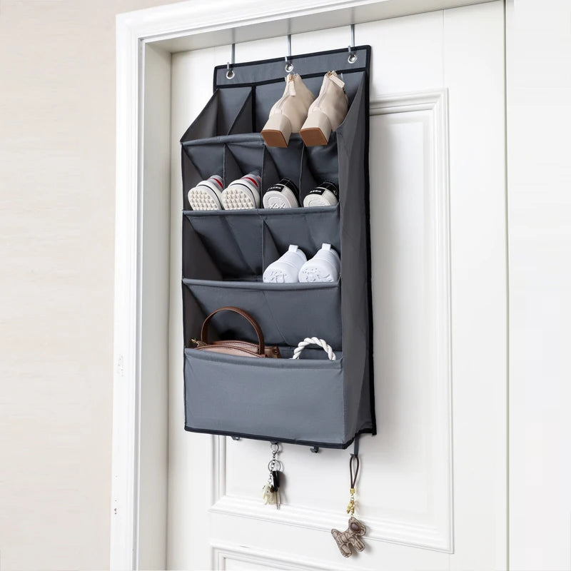 Multi-pockets Wall Storage Bag Large Over Door Hanging Shoe Organiser Behind Doors with 4 Metal Hooks Shoes Rack Storage Bags