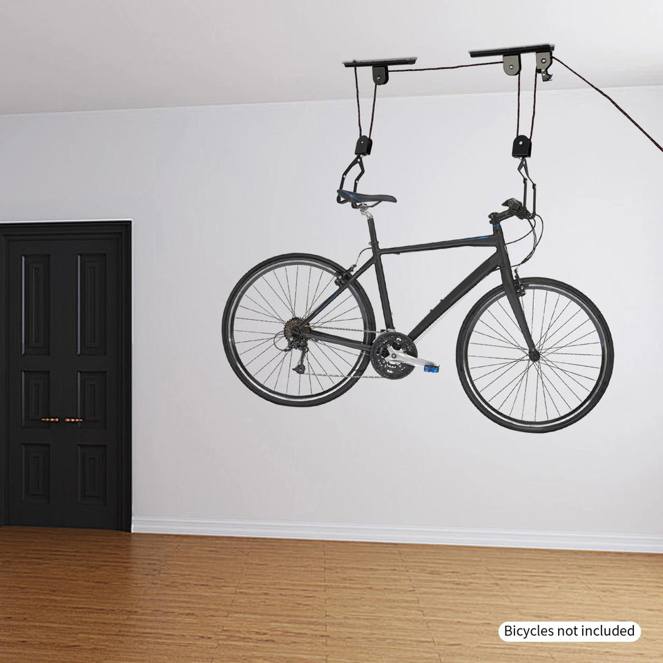 Bike Hoist for Garage Ceiling Mount Pulley System Bike Storage Set Of Bike Hangers for Garage Storage 60kg Load