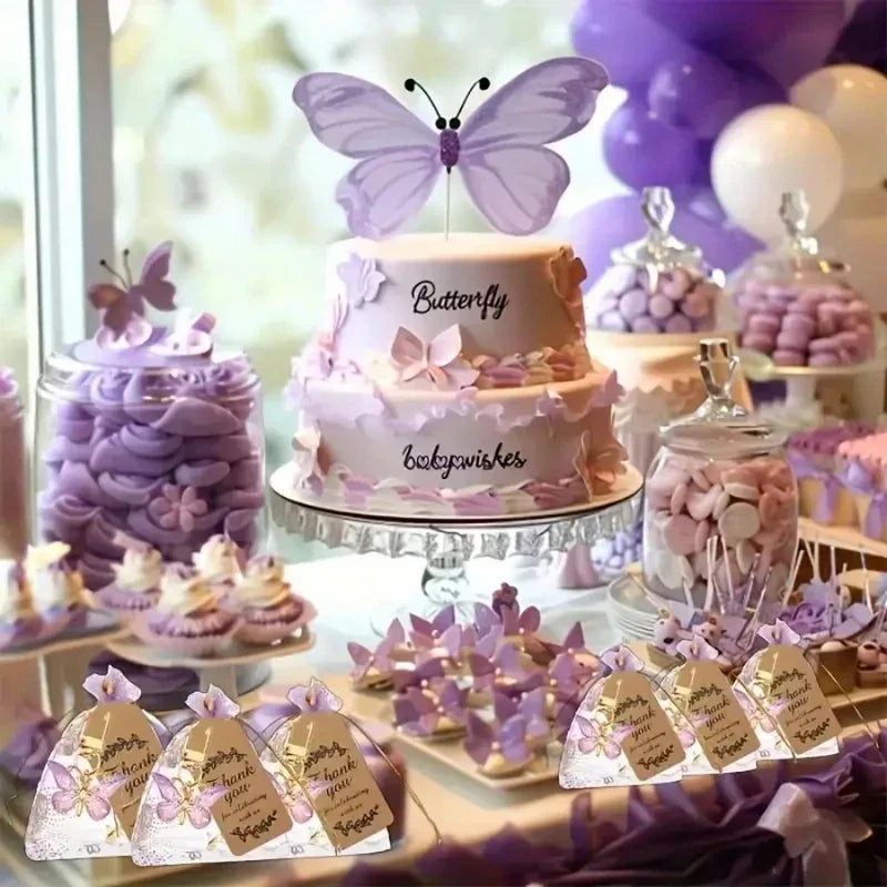 36pcs, Butterfly Keychain Gift Set, 12pcs Acrylic Purple Keychains, 12pcs Brown Cards and 12pcs Organza Drawstring Bags, Gender