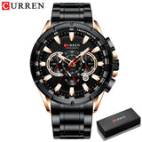 CURREN 8363 Casual Sport Chronograph Men's Watches Stainless Steel Band Wristwatch Big Dial Quartz Clock with Luminous Pointers
