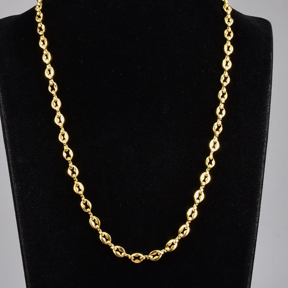 L200 French Ins-style oval pig nose coffee bean necklace, simple stainless steel plated with 18K gold
