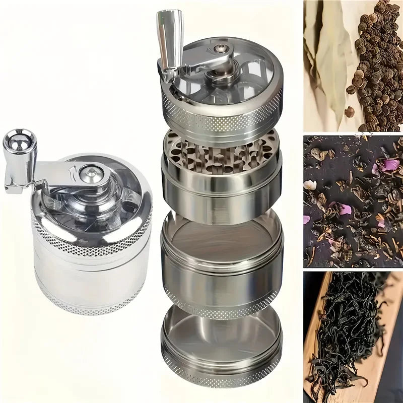 40mm Metal Grinder and Crusher: 4-Layer Hand Crank with Metal Handle - Suitable for Grinding Herbs, Spices, Cinnamon, Ginger