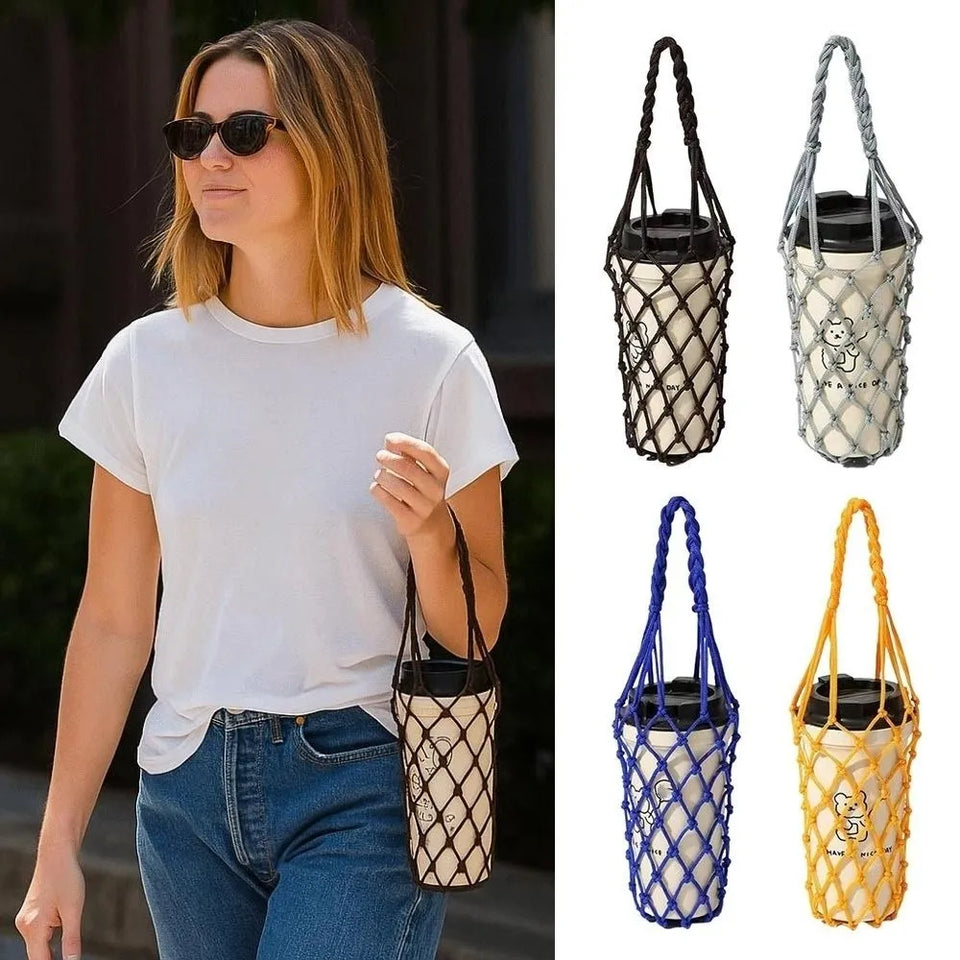 1 Hand Woven Mesh Bag,water Cup,portable Beverage and Coffee Bag,reusablehandheld Kettle Bag, Beverage Bag, Decorative Mesh Bag