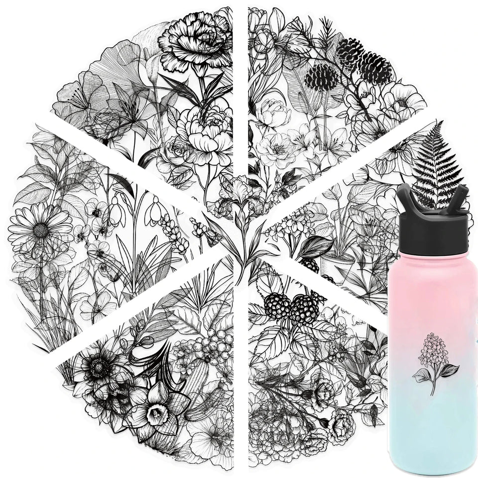 50pcs Black And White Vintage Retro Flower Plant Stickers Decals Laptop Scrapbooking Journal Planner Card Making PET Stickers﻿