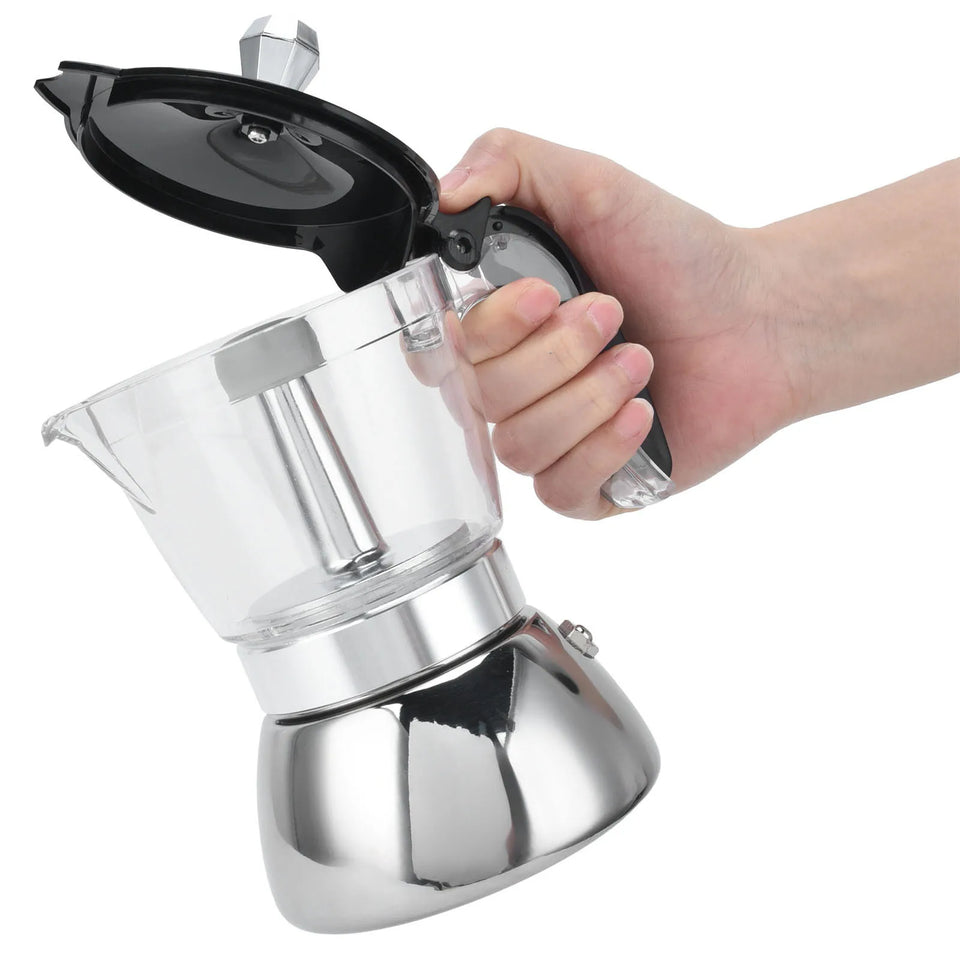 4 Cups Moka Pot Stainless Steel Coffee Pot Quickly Make Espresso Italian Coffee Machine Home Brewing Kettle for Electric Stove