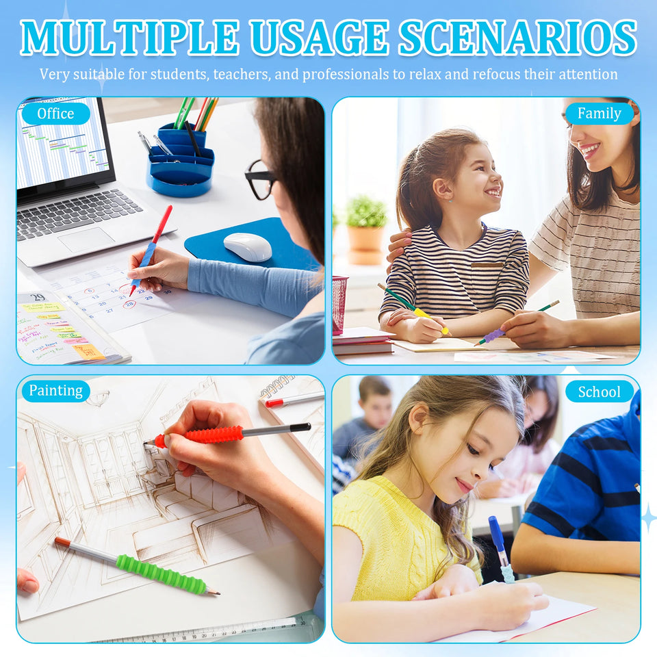 8Pcs Textured Silicone Pen Grips Ergonomic Writing Aid Sensory Pencil Sleeves Tool Non-slip Reusable for Kids Adults Handwriting