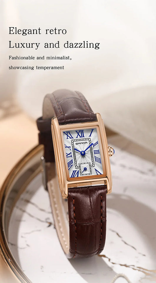 Sanda 1116 New Fashion Elegant Women's Analog Quartz Watch, Rectangle Dial, Water Resistant Business Wristwatch