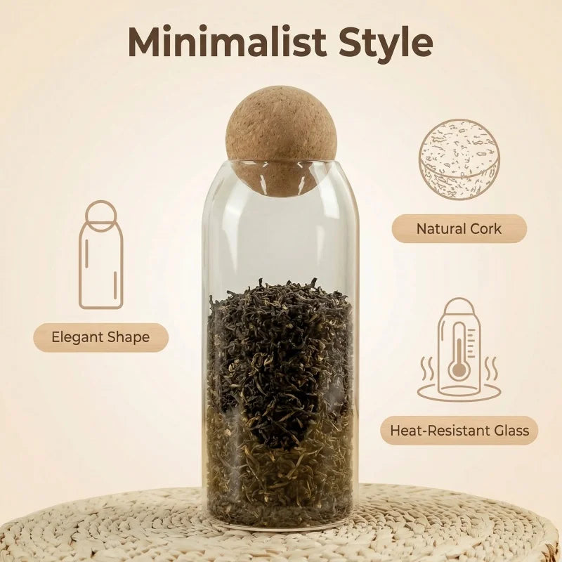 Four size spherical cork transparent glass sealed cans, suitable for storing coffee beans/tea leaves and kitchen storage